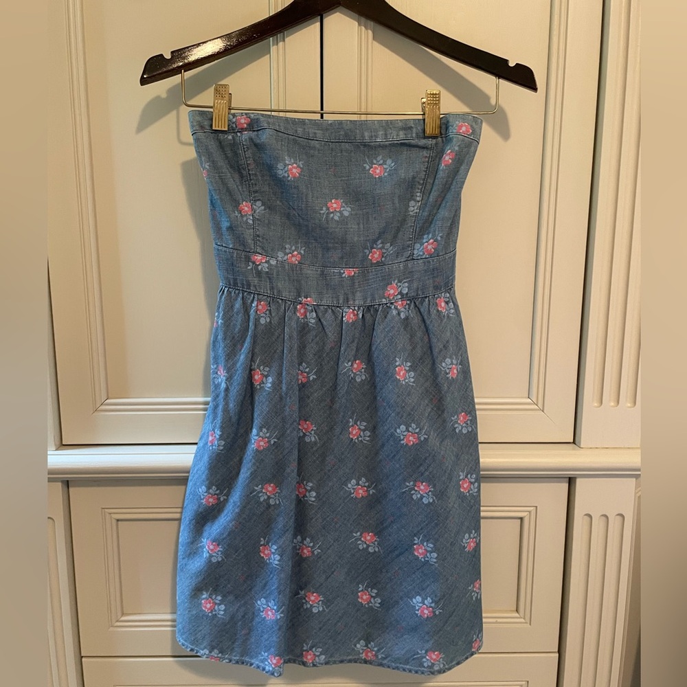 Hollister Floral Strapless Denim Dress